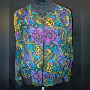 Vintage Multicolor Floral Bomber Jacket Sz M